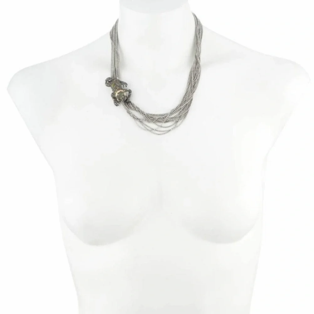 Alexis Bittar Asymmetrical Crystal Frog Draped Multi Strand Ball Chain Necklace - Picture 8 of 14